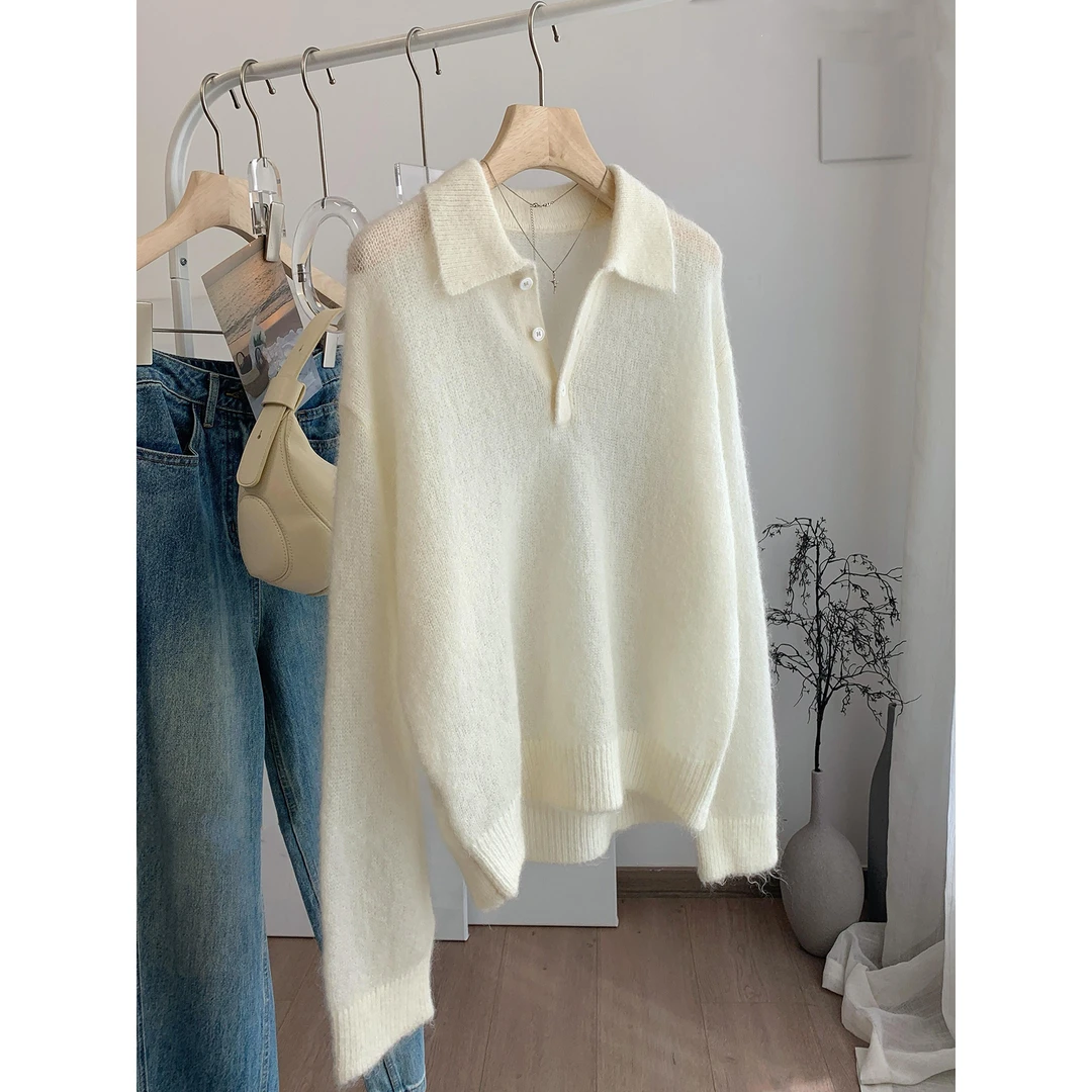 谁穿都好看！巨舒服！针织衫女宽松慵懒风翻领毛衣百搭气质显瘦上衣