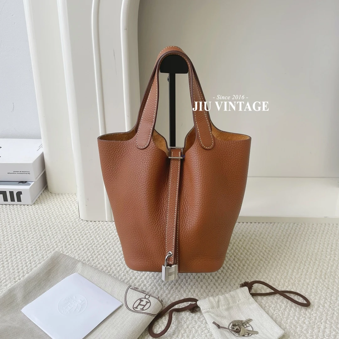 99新 Hermes/爱马仕 菜篮子18金棕银扣b刻CG15-0166