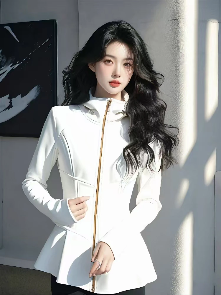 今年流行漂亮白色连帽卫衣女2025新款春季韩版独特超好看收腰外套
