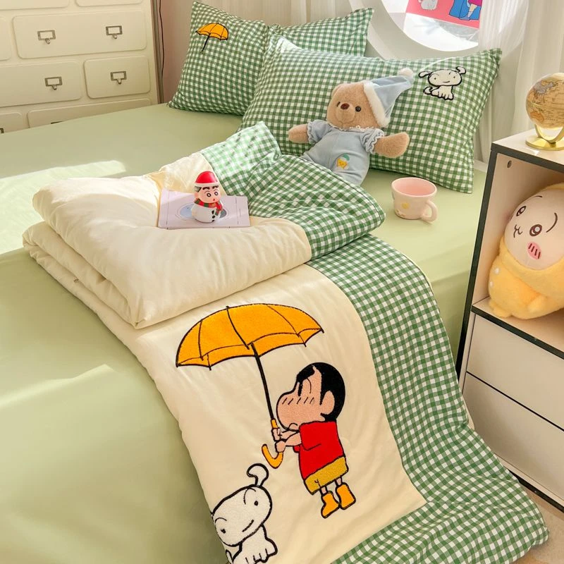 清新绿色动漫蜡笔小新毛巾绣夏凉被舒适空调被可机洗宿舍夏季薄被