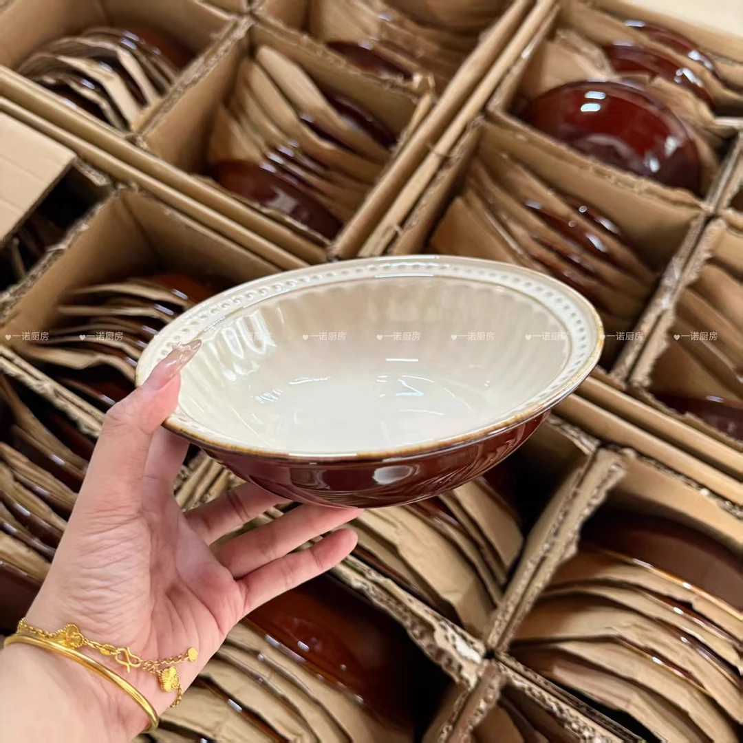 一诺厨房复古创意饭碗平盘菜盘子欧式陶瓷西餐盘餐具高级感牛排盘