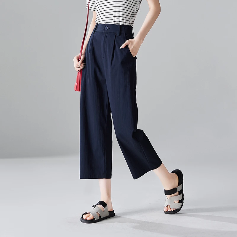 索菲丝尔简约时尚薄款阔腿裤女2025夏季宽松显瘦休闲八分裤521258