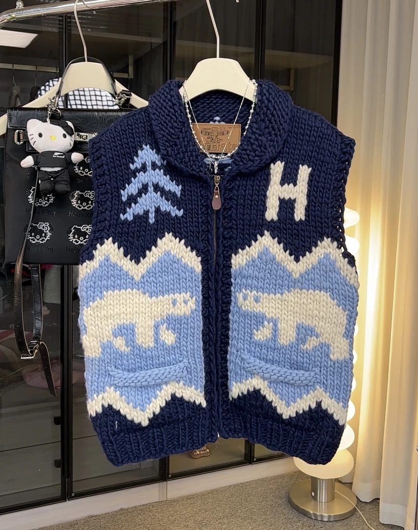 【北极熊马甲】“100%羊毛”handmade纯手工无袖毛衣拉链开衫马甲毛衣