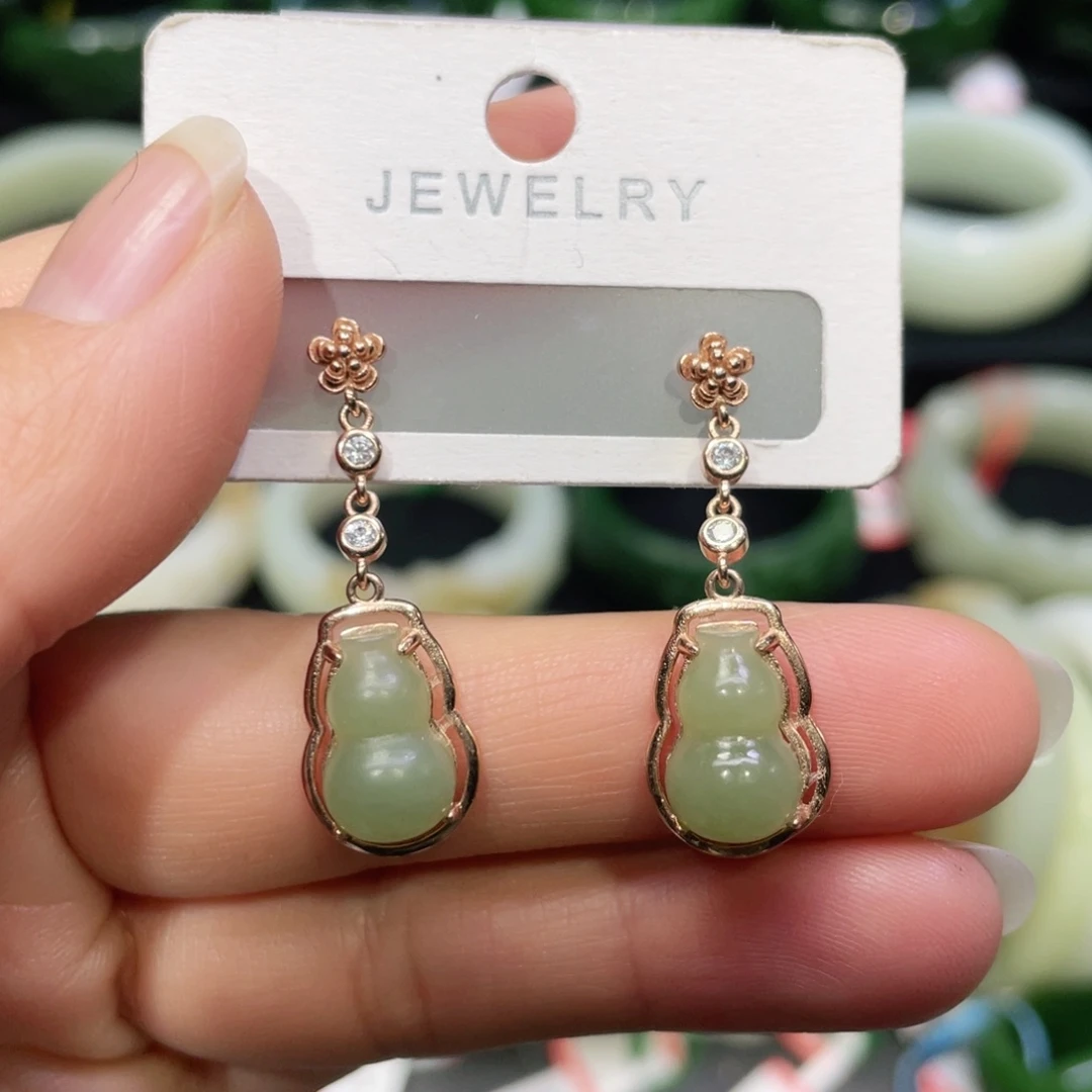 银S925镶嵌和田玉耳饰