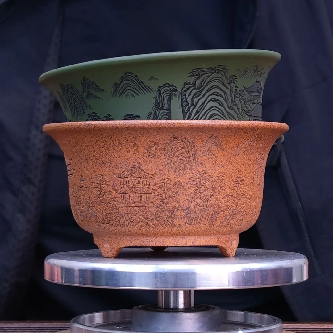 紫砂花盆同喜同喜