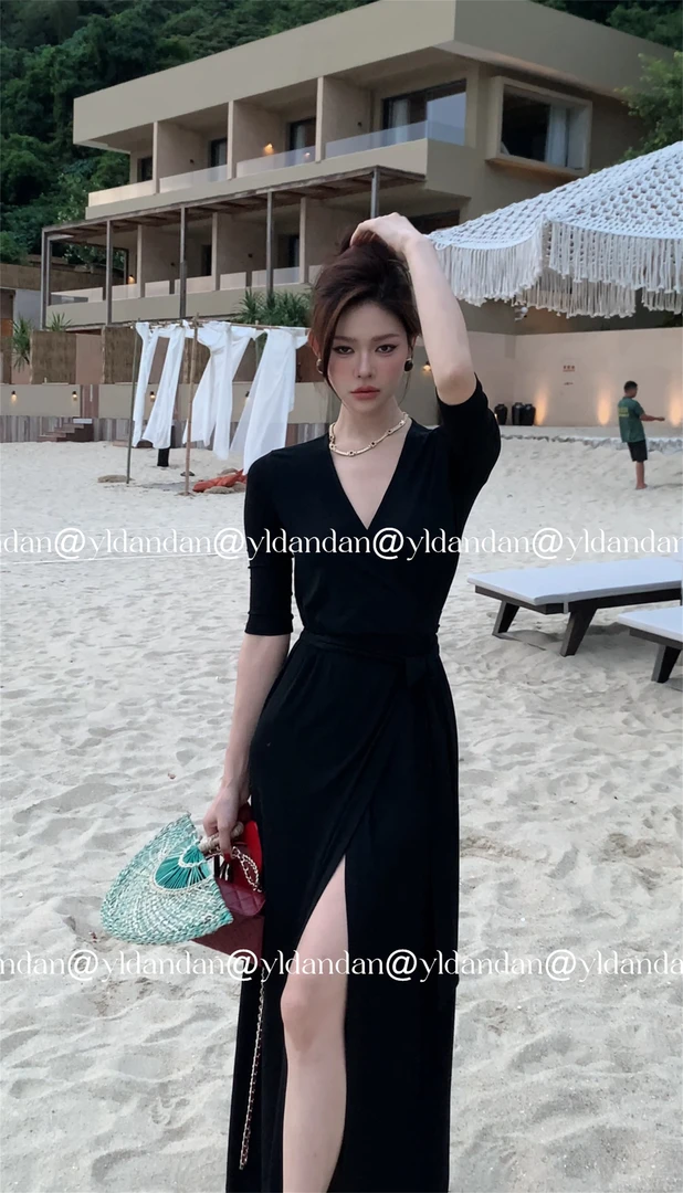 @yldandan|晚风维也纳复古高级感设计夏日老钱风高腰绑带连衣裙