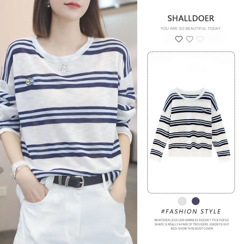 2025夏季新款冰丝针织衫休闲显瘦减龄时尚长袖T恤切B025-