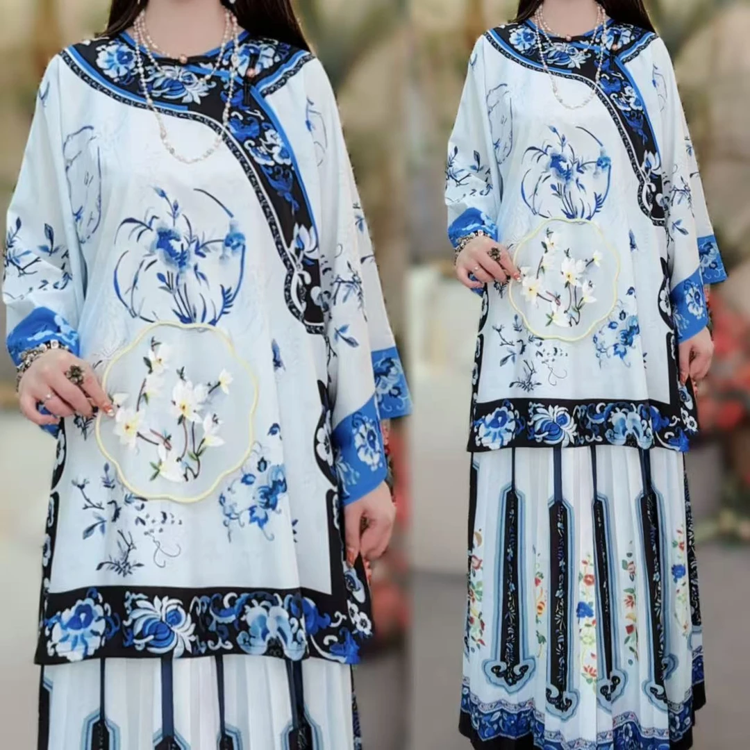 【锦绣江南】清汉女服装晚清印花上衣马面裙套装新款改良国风古装