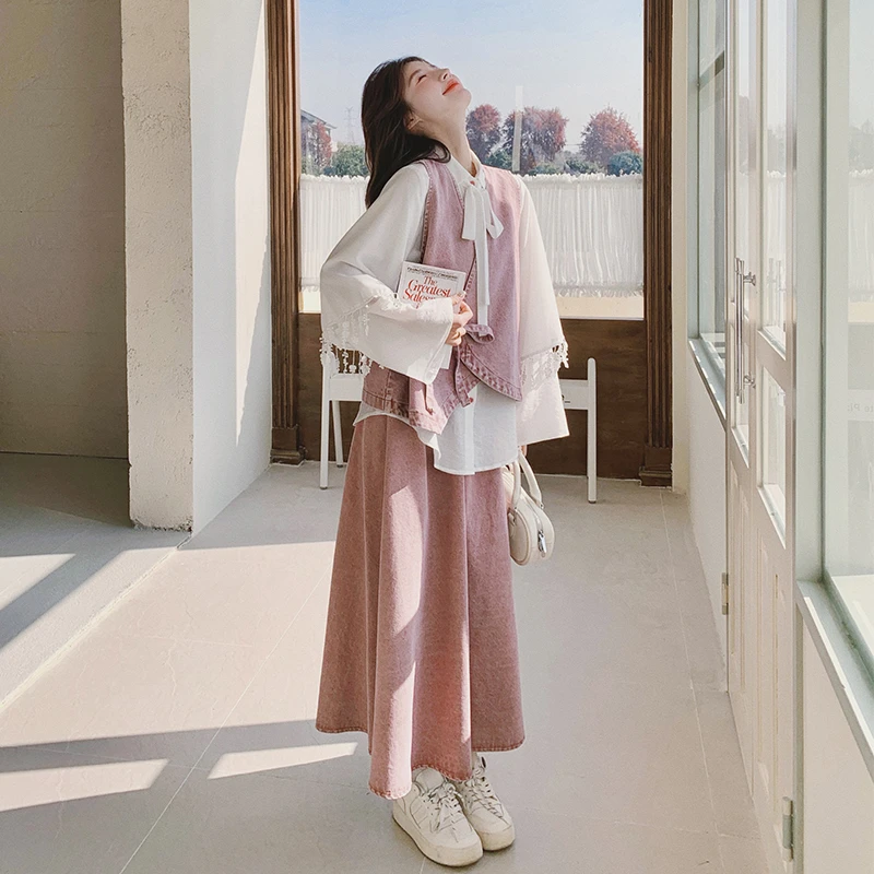 氛围感减龄穿搭三件套女2025春季新款设计感马甲衬衫半身裙套装