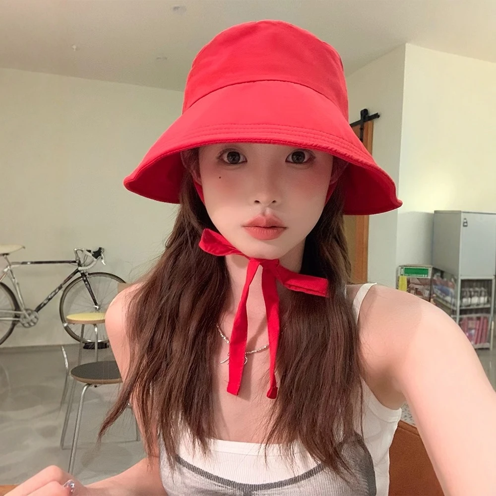 大帽檐防晒帽女春夏季轻薄绑带水桶帽素颜时尚百搭显脸小渔夫帽子