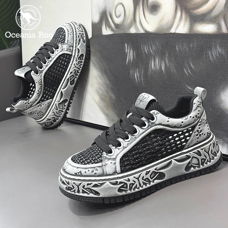 鞋子男鞋2025新款夏季时尚休闲通勤鞋做旧复古运动鞋厚底透气板鞋