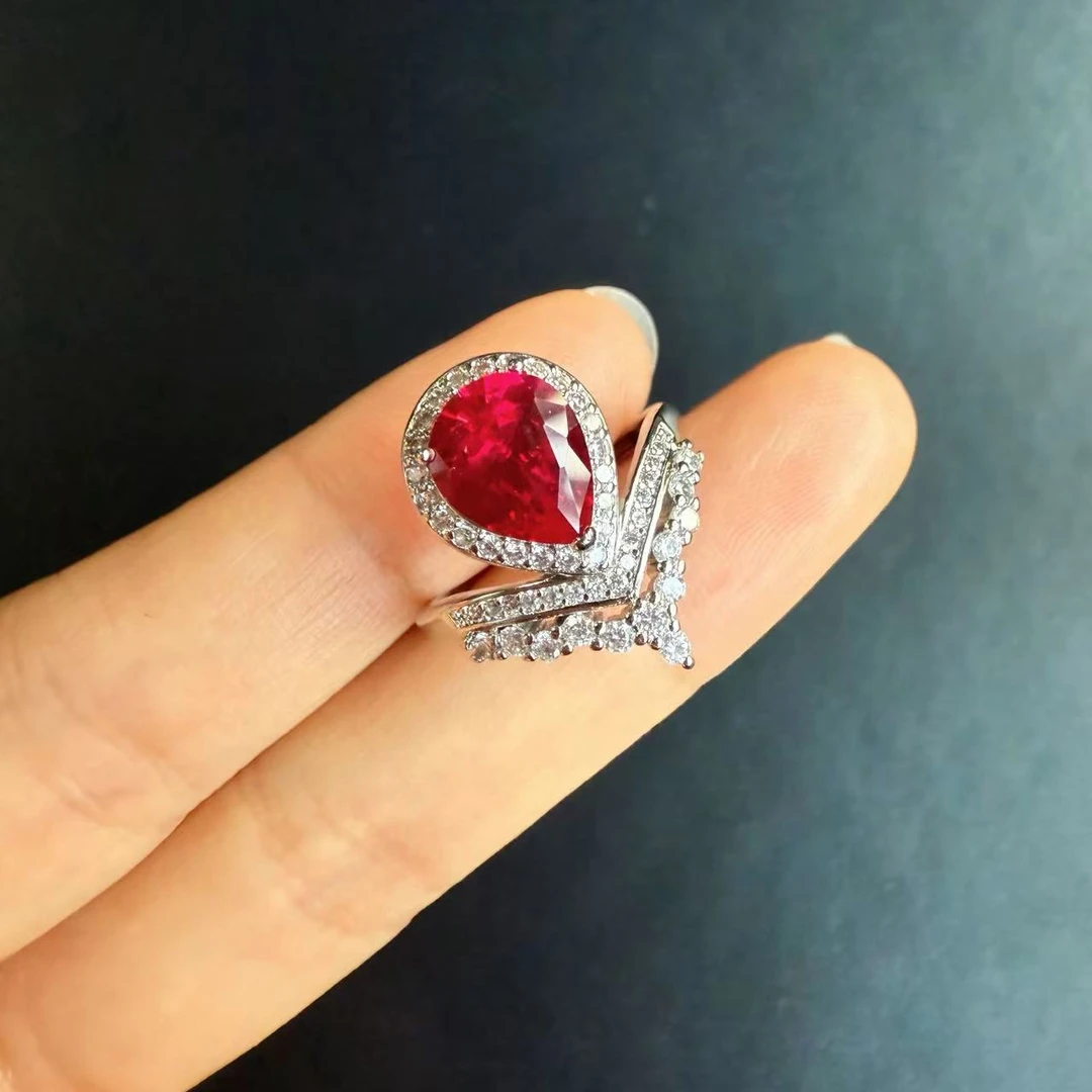 轻奢设计-鸽血红镶高精切宝石嵌戒指YC-228