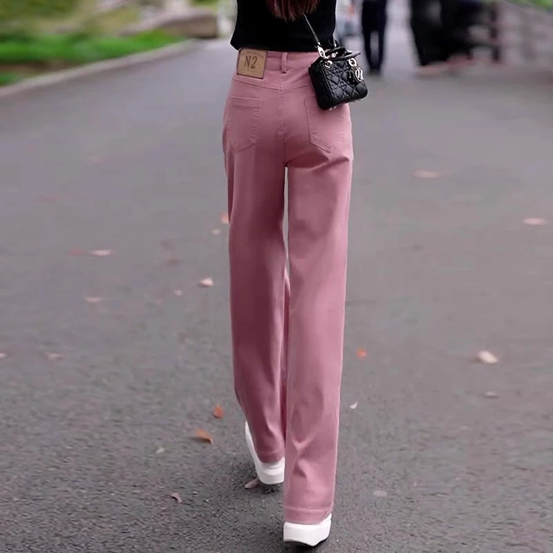 La babite潮流百搭直筒牛仔裤女春季2025新款宽松高腰九分阔腿裤