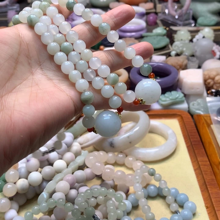 石英岩玉未镶嵌2条时来运转项链