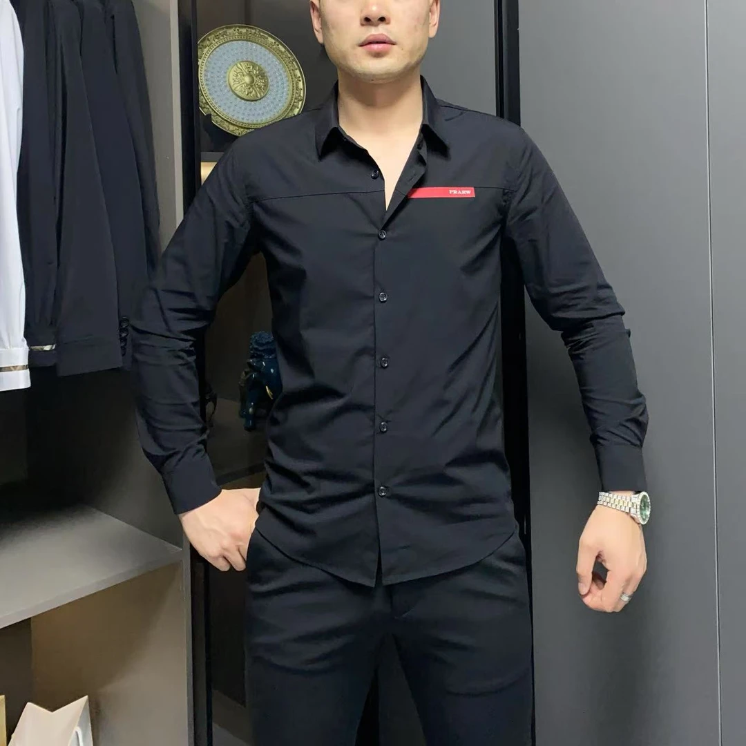 2025秋季新款百搭纯色男士修身休闲商务长袖衬衣衬衫立体红标