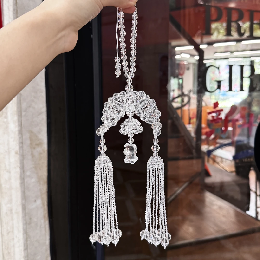 洛伊·天然双A全净体白水晶月亮小熊车挂