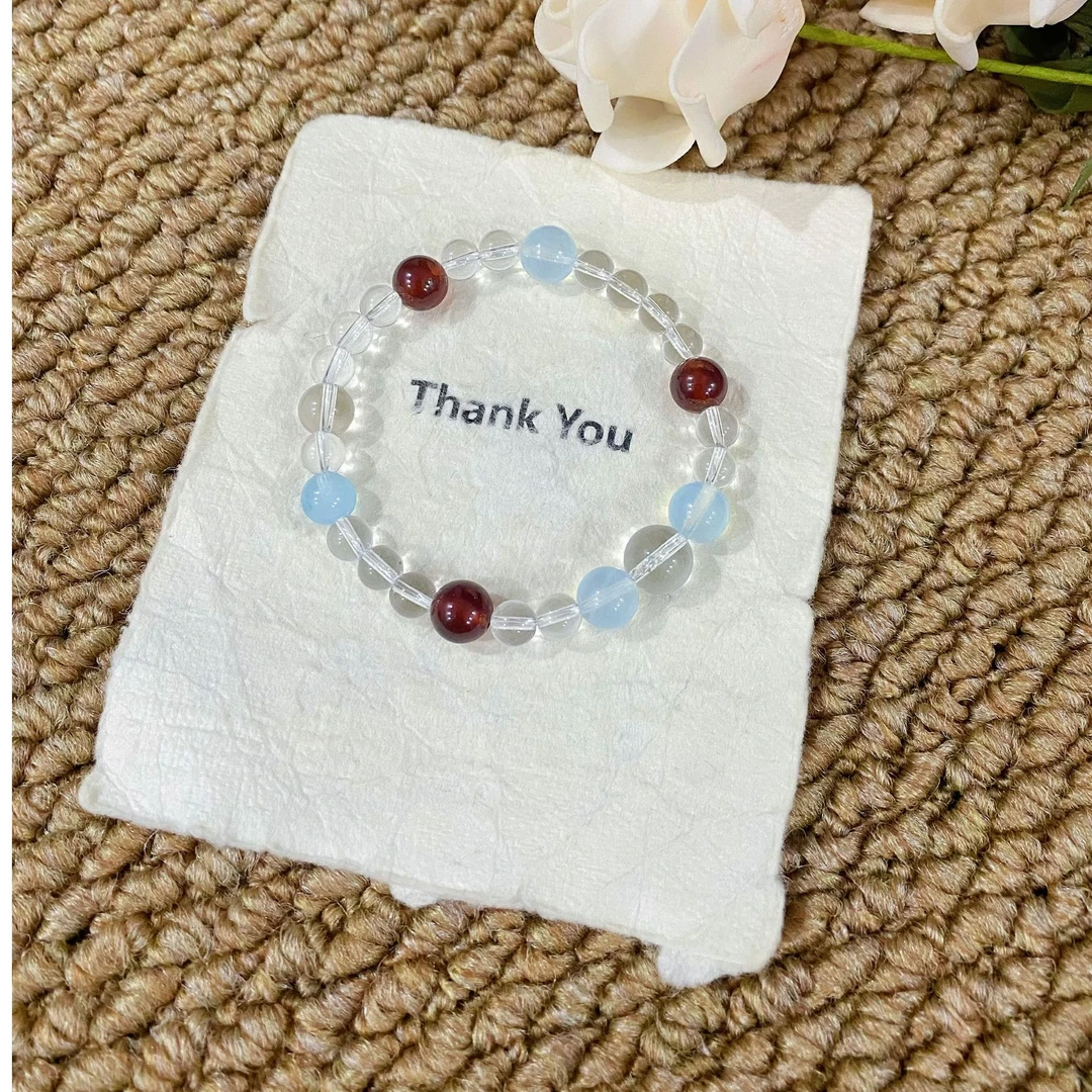 拍2件【沉海酒红】双A白水晶海蓝宝手串手链 多样性发其一