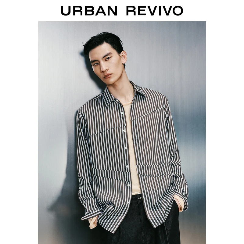 UR2025夏季新款男装时尚设计感条纹拼接开襟衬衫UMF250034