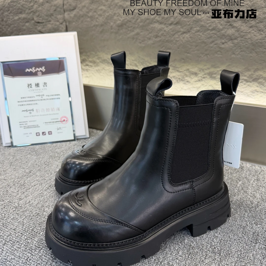 玛莎玛索101-291dm冬季加棉中筒松紧带马丁靴