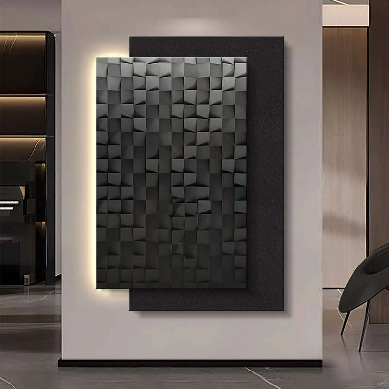 立体几何玄关装饰画现代轻奢新款楼梯发光壁灯高级感走廊过道挂画