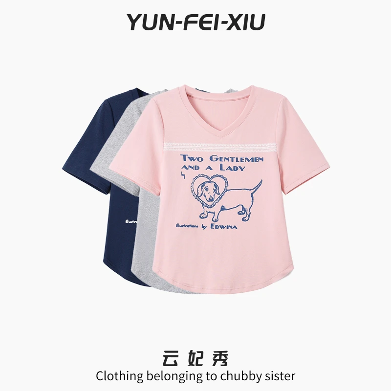 云妃秀大码女装T恤时尚休闲胖妹妹显瘦宽松韩版百搭上衣夏季64392