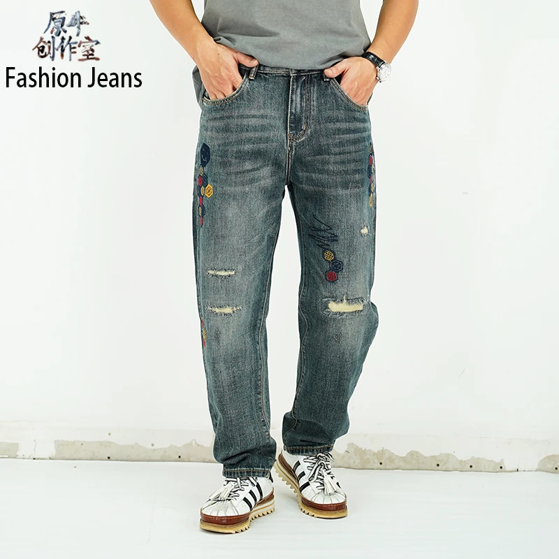 新款美式直筒牛仔裤裤子男高街潮牌复古宽松休闲牛仔裤男款男士