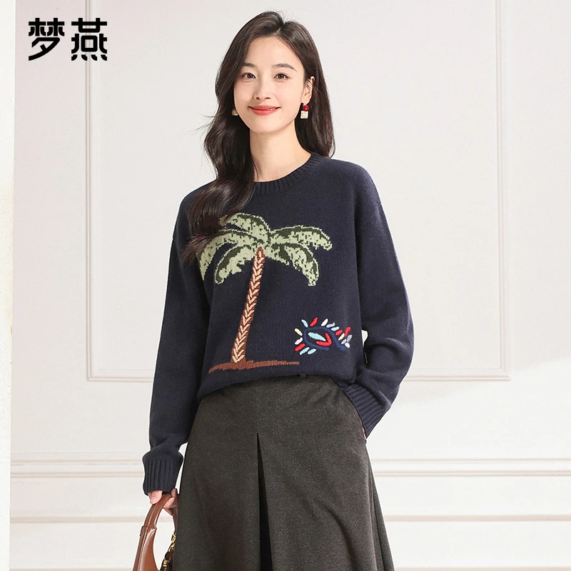 梦燕秋冬女款舒适保暖手感细腻简约大气时尚长袖羊绒衫CC11B5026