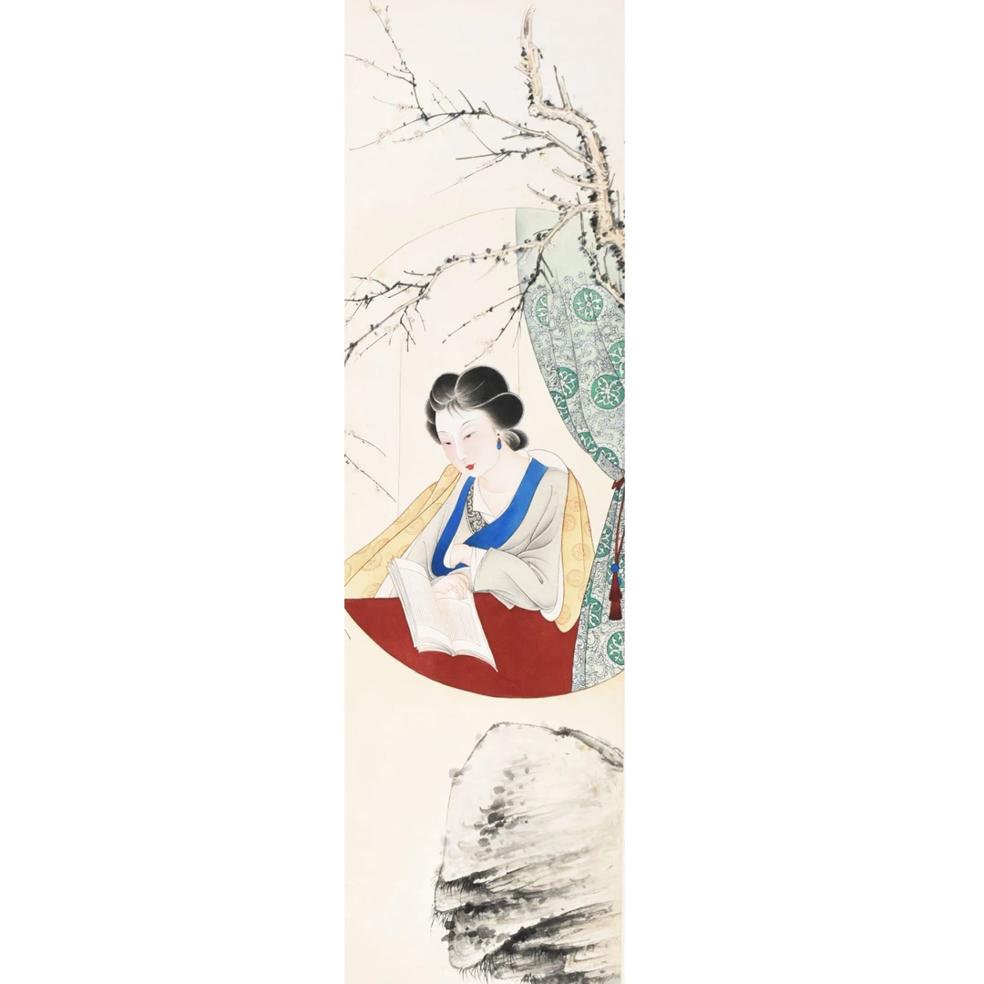 HM9231 读书仕女 80×28 纸本立轴 2平尺