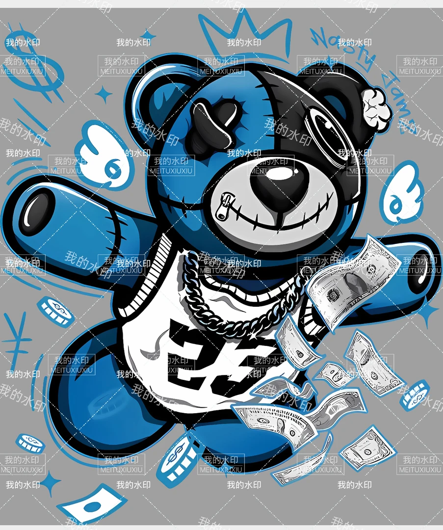 跨境通用印花爆款图案小熊高清T恤卫衣