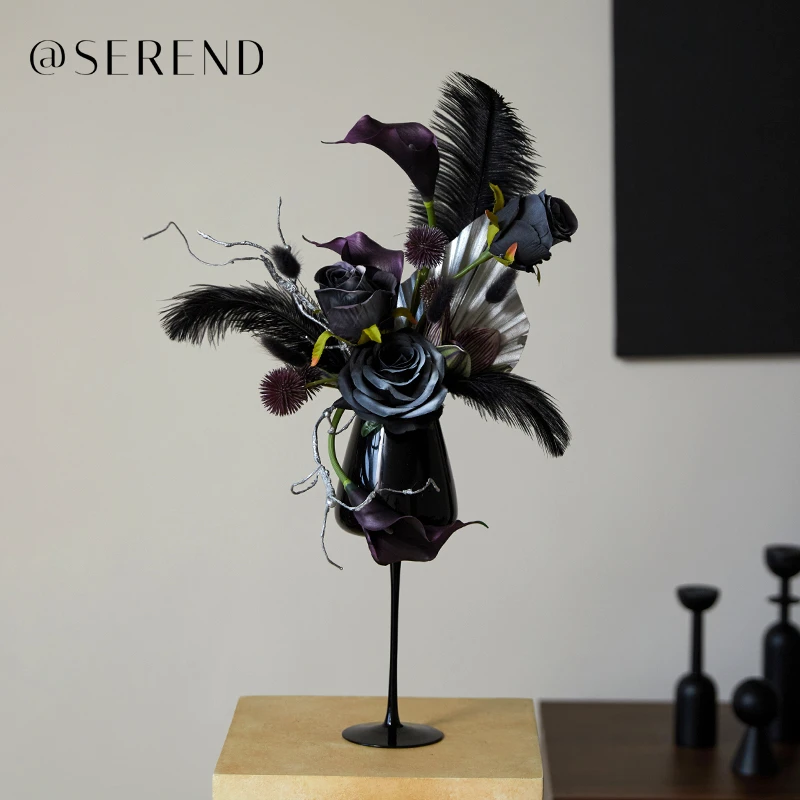 黑天鹅暗黑风氛围感高级灰紫色仿真花花束婚庆派对装饰客厅玄关