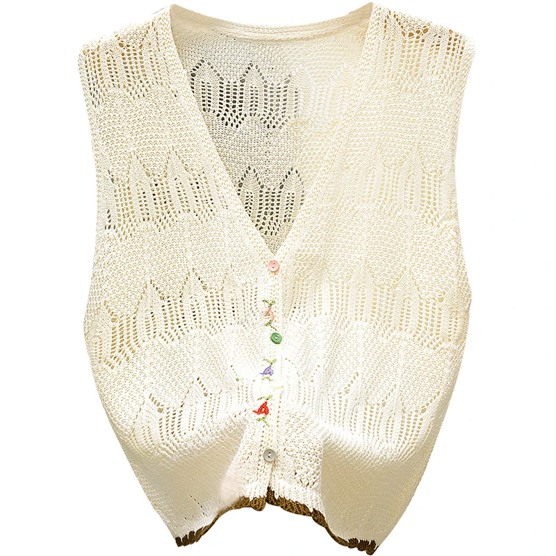 丝柏舍2025春装新款女装V领甜美减龄镂空简约马甲S51F0026J