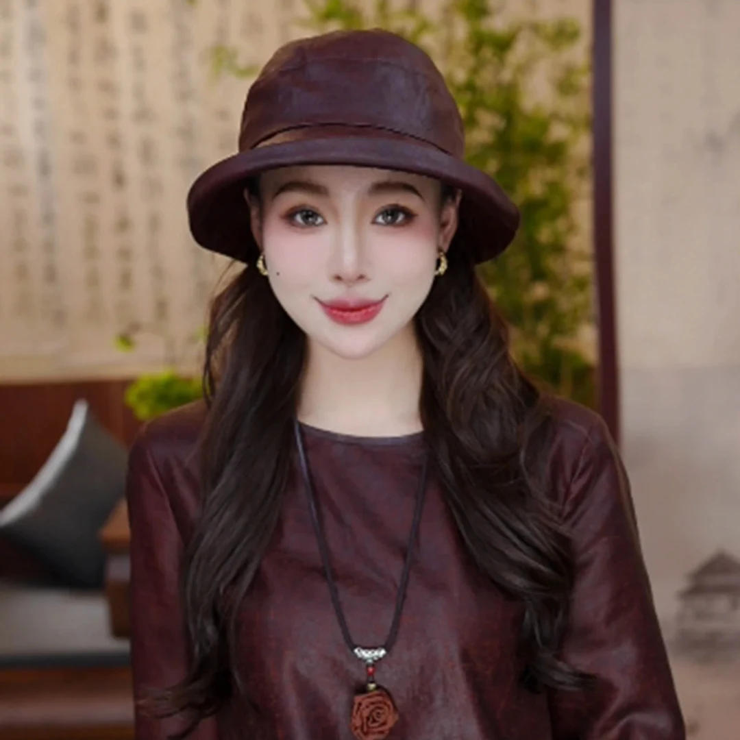 贵妇私人订制红云纱百搭遮阳时尚渔夫帽