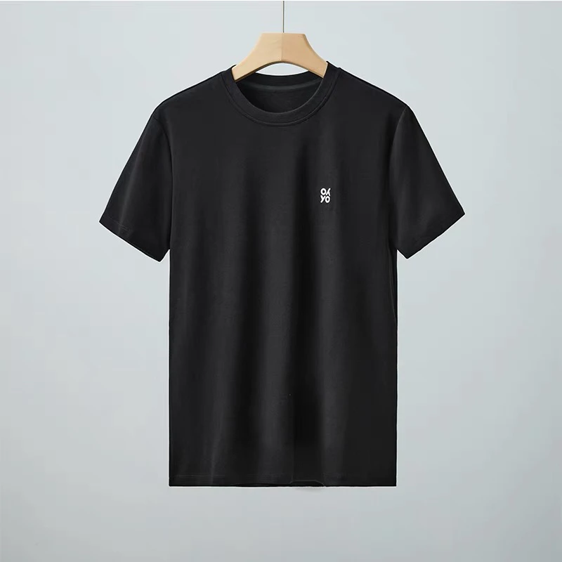 纯棉高克重短袖t恤男士软糯休闲圆领半袖重磅刺绣打底衫白T