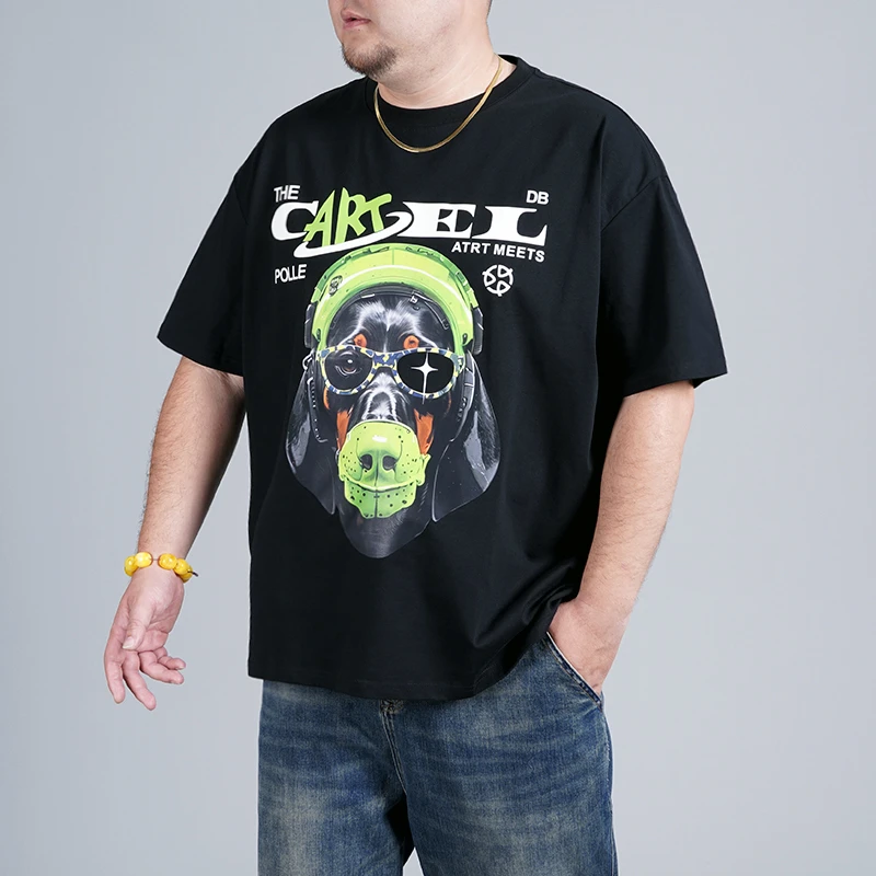 LIUGEJIA/六个加潮牌大码男士夏季t恤眼镜狗印花短袖T168536