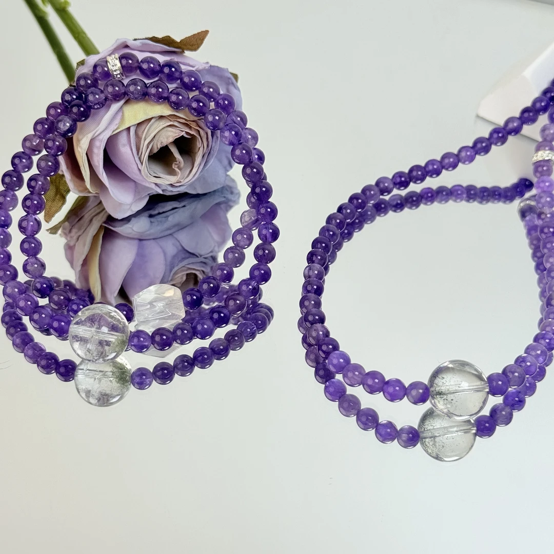 【紫多圈】紫水晶白水晶5-14mm面小仙多样性发其一Z