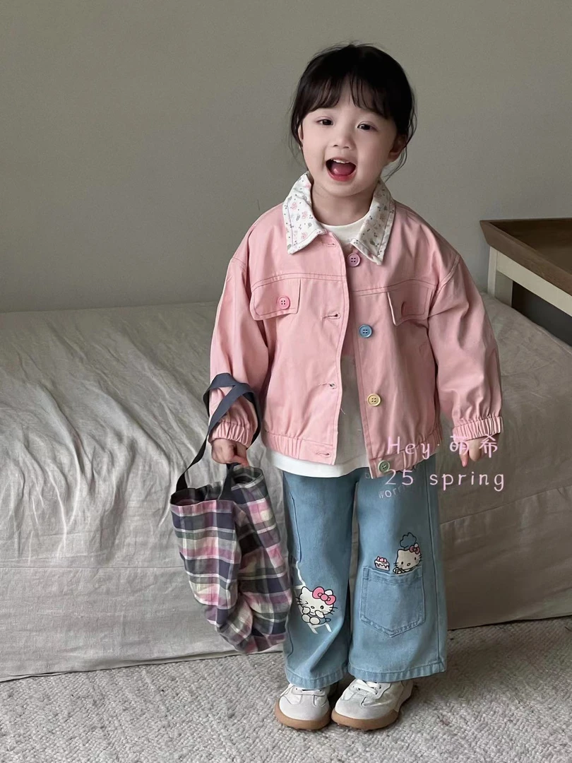 女童粉色碎花领百搭外套（MX-M293-春秋）