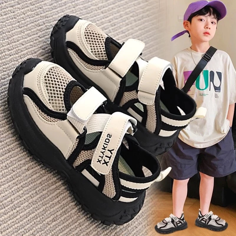 ABC男童凉鞋2025新款夏季软底儿童鞋子女孩镂空运动单网鞋沙滩鞋