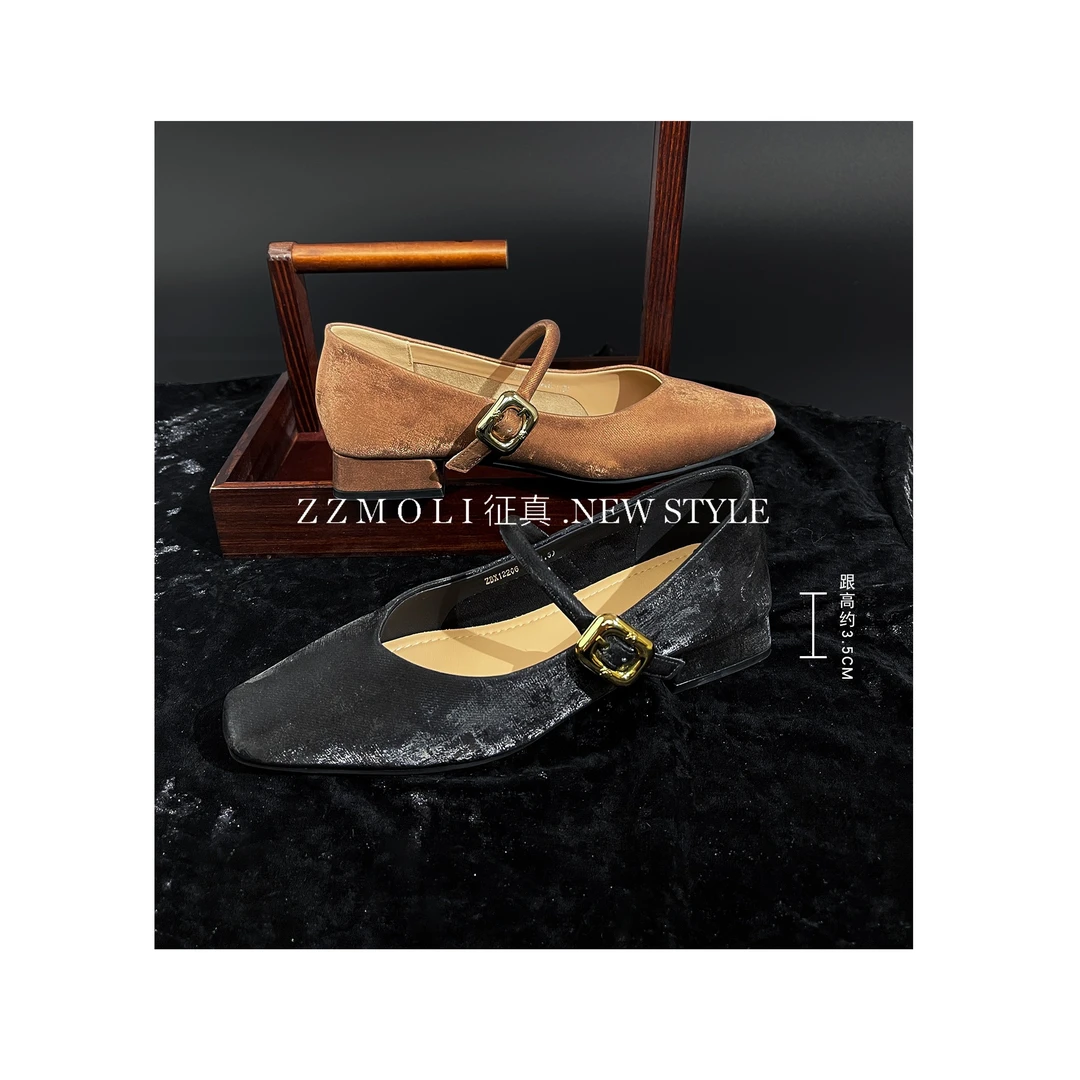 ZzMoLi征真 中古风方头舒适玛丽珍鞋女士低跟鞋百搭单鞋ZBX12206