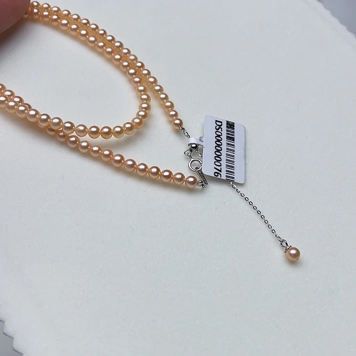 淡水珍珠银S925镶嵌颈饰卡4➕高品极光香槟金毕业级