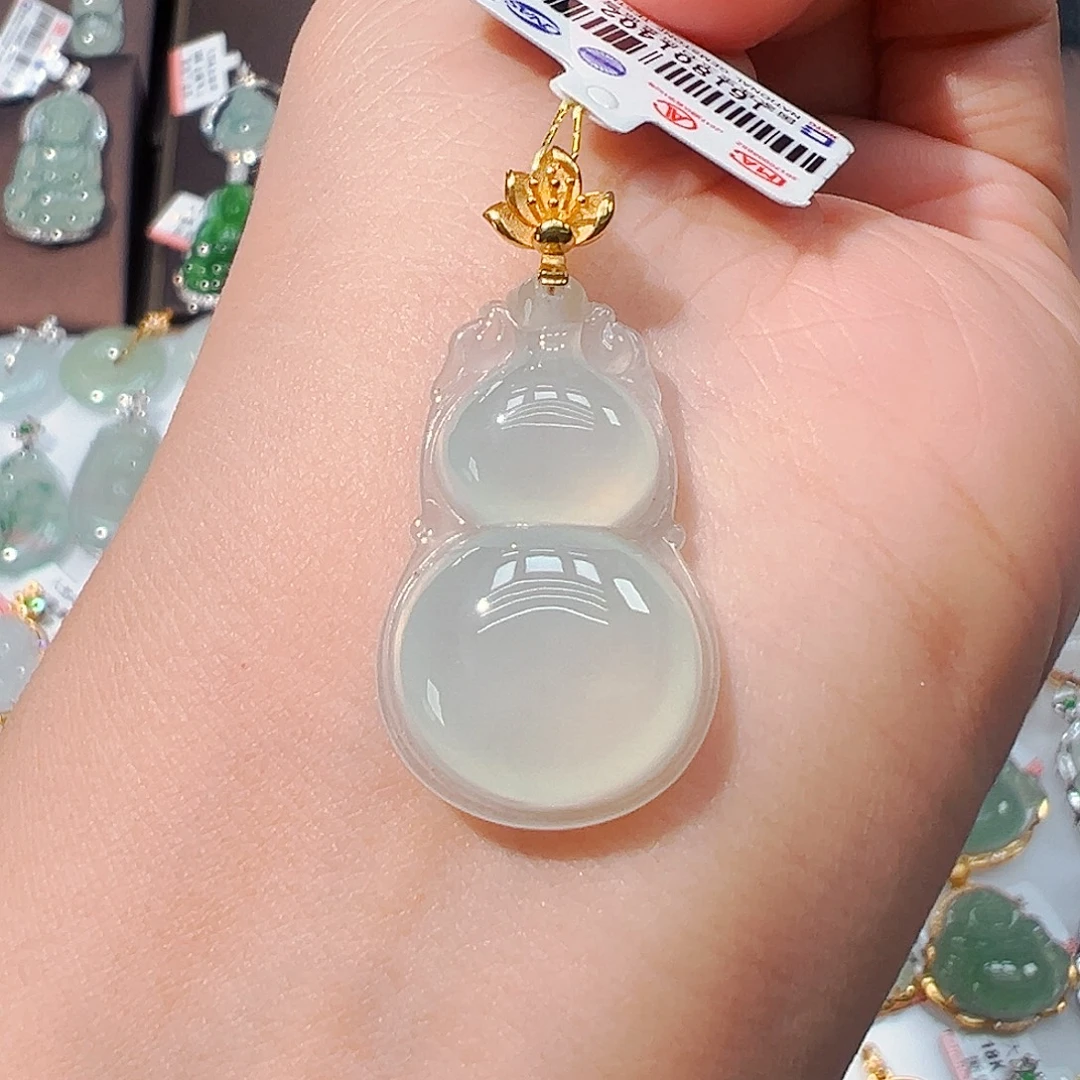 吊坠(不含链)18K金镶嵌翡翠葫芦