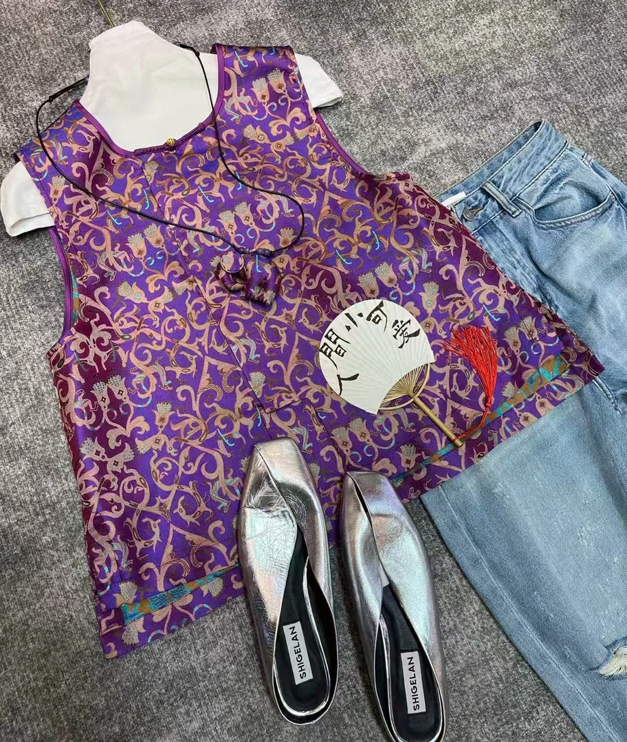 【情思】桑蚕丝蜀锦复古圆领女士精致气质背心上衣