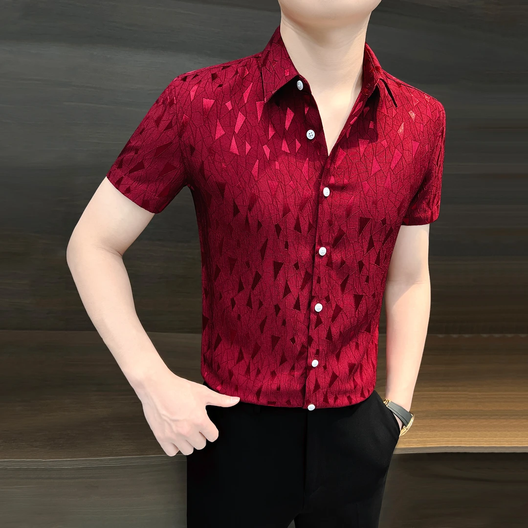 印花衬衫男款短袖夏季爆款2025新款几何图案痞帅炸街休闲男士衬衣