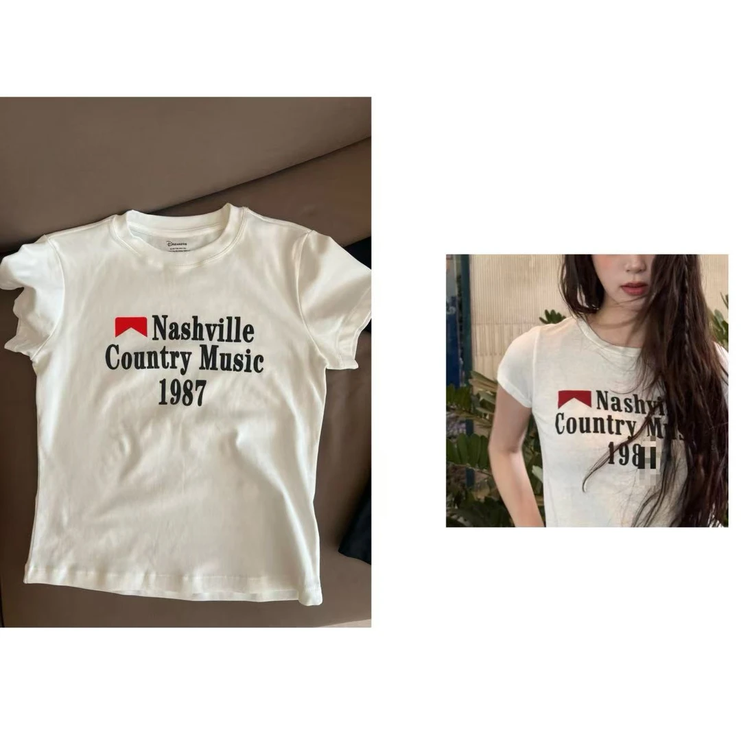 欧耶娜娜同款弹力复古字母T修身SF05