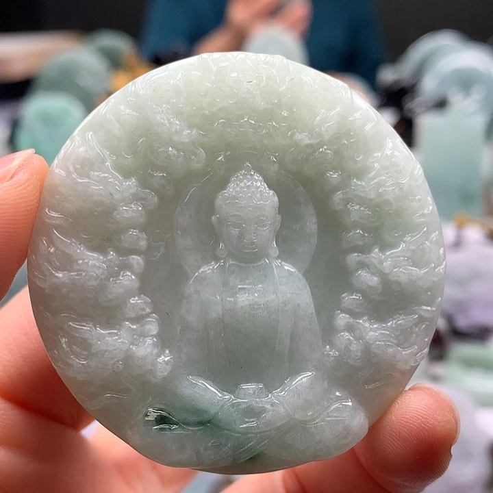 玲***塔翡翠未镶嵌颈饰九龙大日如来两面工艺