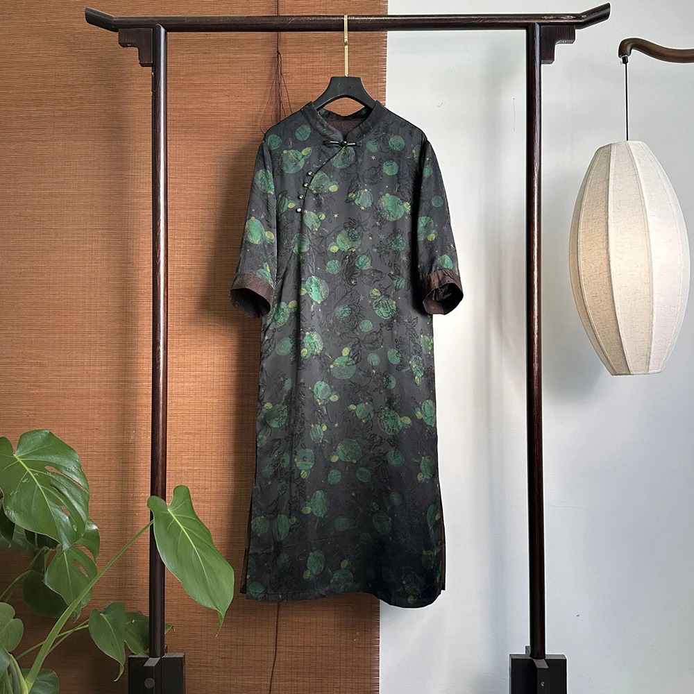 【250167】宇宙星空 新中式40姆米 牡丹刻花连衣裙