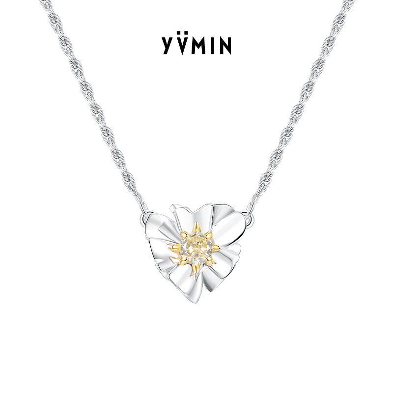 链子925银合成锆石 方花925银爱心花吊坠