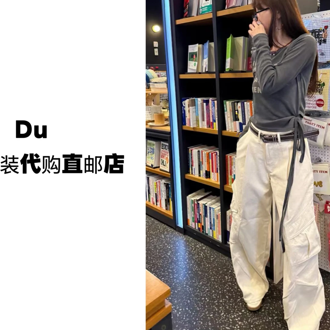 2025韩代女款时尚简约气质工装休闲长裤大口袋设计