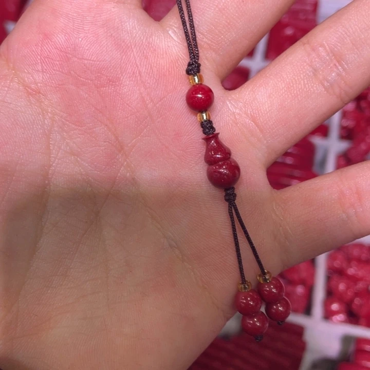 天然辰砂紫金砂小葫芦手机链