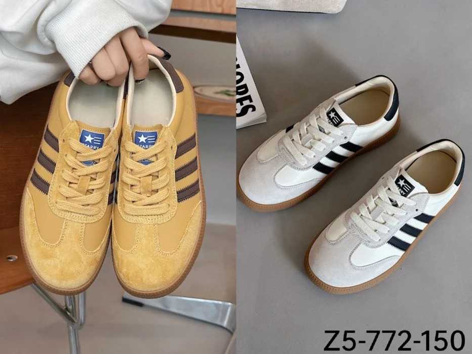 复古反绒皮三杠平底德训鞋板鞋女2025春季新款百搭鞋Z5-772-150