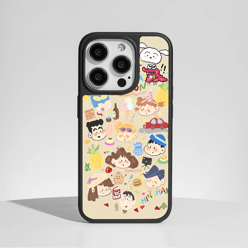 ag彩绘小新磨砂玻璃适用于iphone15女款苹果16promax手机壳简约14